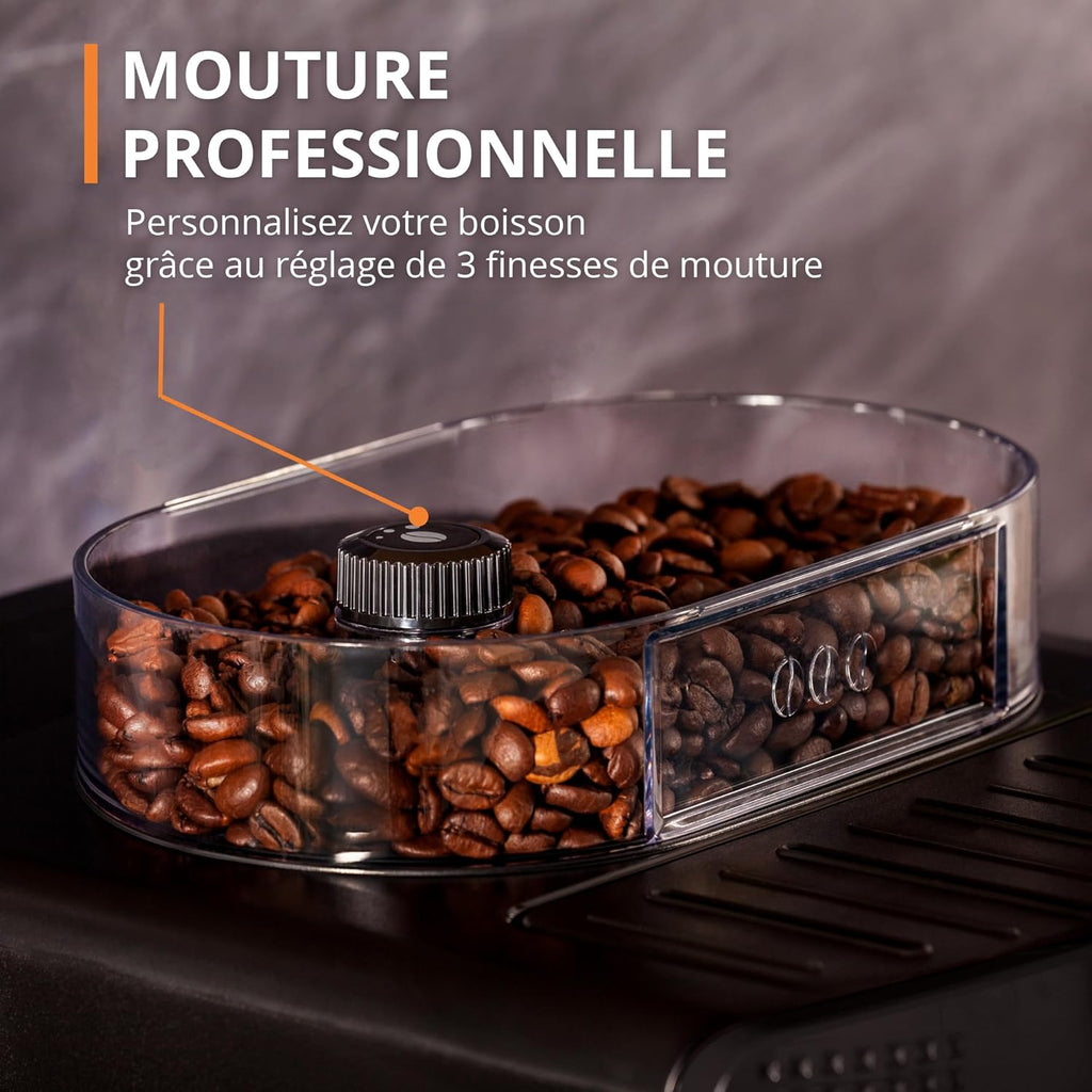 Machine  caf grain,1,7 L,2 tasses en simultan,Nettoyage automatique,Buse vapeur pour Cappuccino,Cafetire espresso,Essential noire YY8125FD,Noir -