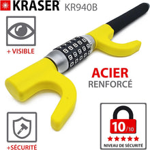 Load image into Gallery viewer, KRASER KR940B Antivol Voiture à Code Sécurité Maximale, Canne Jaune Plus Visible et Dissuasif, Robuste Bloque Volant avec Marteau d'Urgence, Bloc Barre Anti Vol Universel pour Auto, Camping-Car