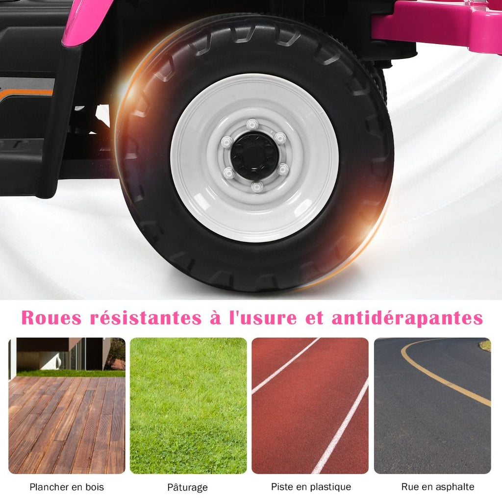 Tracteur Electrique avec Remorque pour Enfants 3 Vitesses Lumières LED Fonctions o USB et Bluetooth Jaune/Rose/Rouge/Vert/Vert Foncé/Noir -