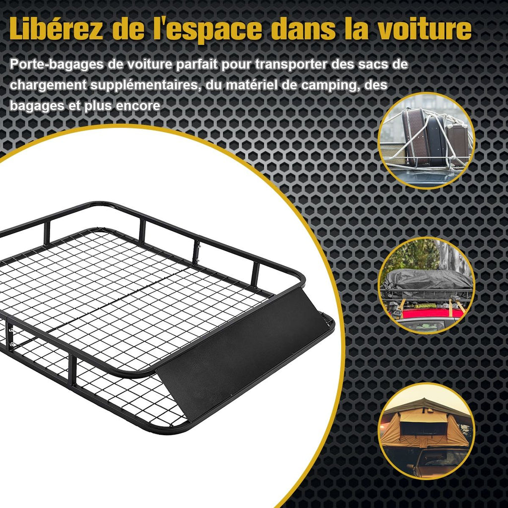 Porte-Bagages de Toit pour Voiture en Métal 122,5x102CM avec Déflecteur d’Air Capacité 75 KG Noir Accessoires Automobiles -