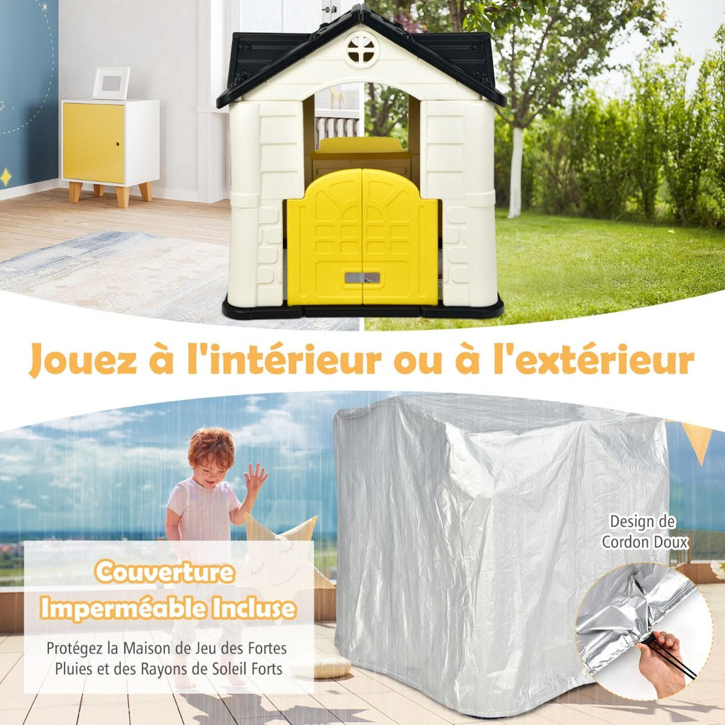 Maison Chef House -Thme Burger Bar - Table de Pique Nique Cabane de Jardin Anti-UV en Plastique 164x124x132 cm Bleu/Rose/Jaune -