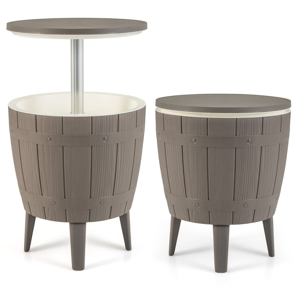 Table Glacière 37L pour Jardin 3 en 1 avec Plateau Télescopique Seau à Glace d'Extérieur pour Cocktails Bière Ø48x58/83cm Marron+Blanc -