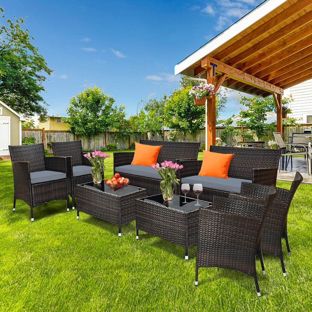 Salon de Jardin 4 PCS Mobilier de Terrasse en Rotin PE pour Vranda Patio Terrasse Piscine Marron et Gris -