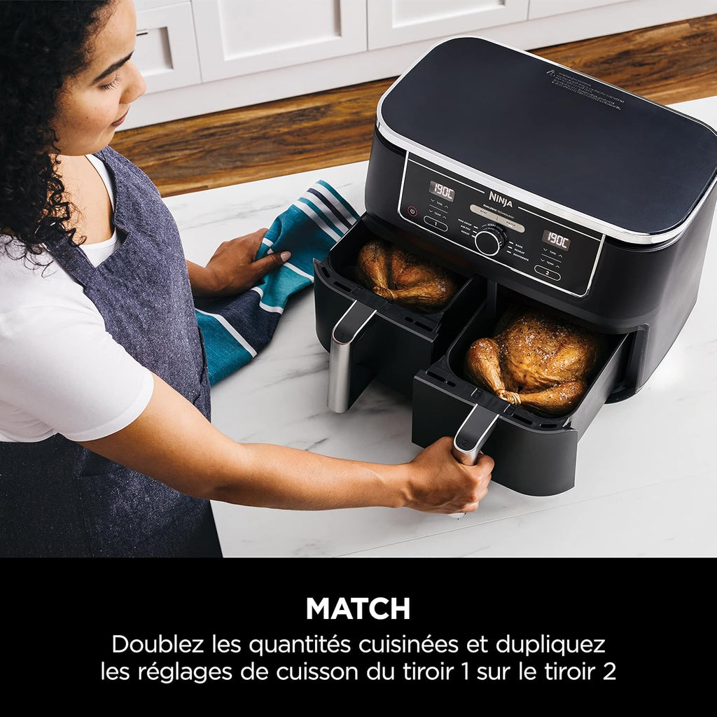 Foodi FlexDrawer Air Fryer,Dual Zone Avec Sparateur Amovible,Grand Tiroir de 10,4 L,7-en-1,Double Zone,Sans Huile,Pices Antiadhsives Compatibles Au Lave-Vaisselle,Noir AF500EU