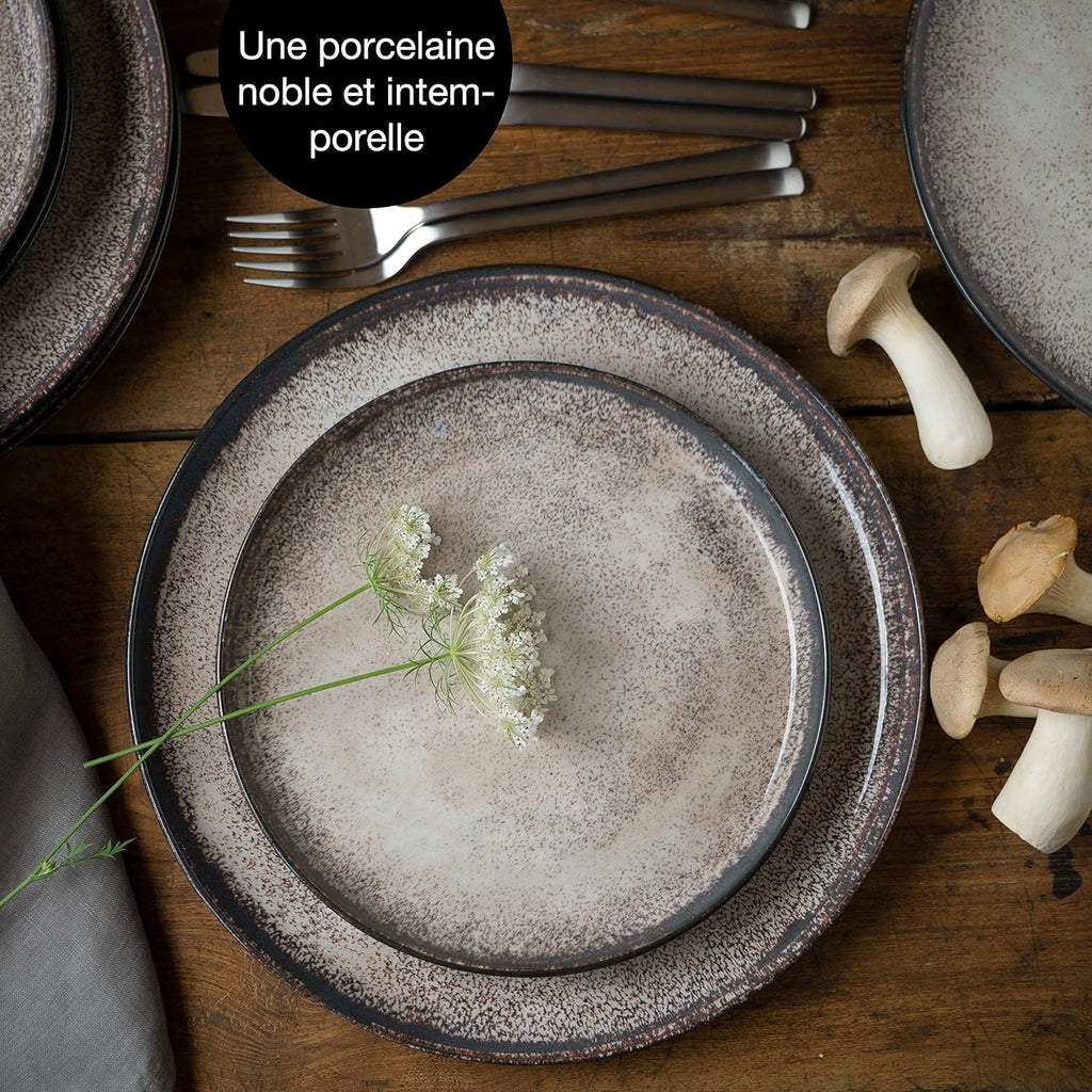 Moritz & Moritz VIDA service de table 6 personnes - 18 Pièces - vaisselle et arts de la table beige 6x assiettes plates, 6x assiettes creuses, 6x assiettes à petit-déjeuner