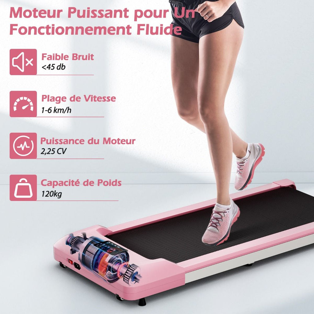 Tapis de Course Mince Tapis de Jogging avec Capacit de 120 Kg Tlcommande et cran Led Inclinable  Roulettes Tapis de Course  Glisser Gris/Noir/Rose -