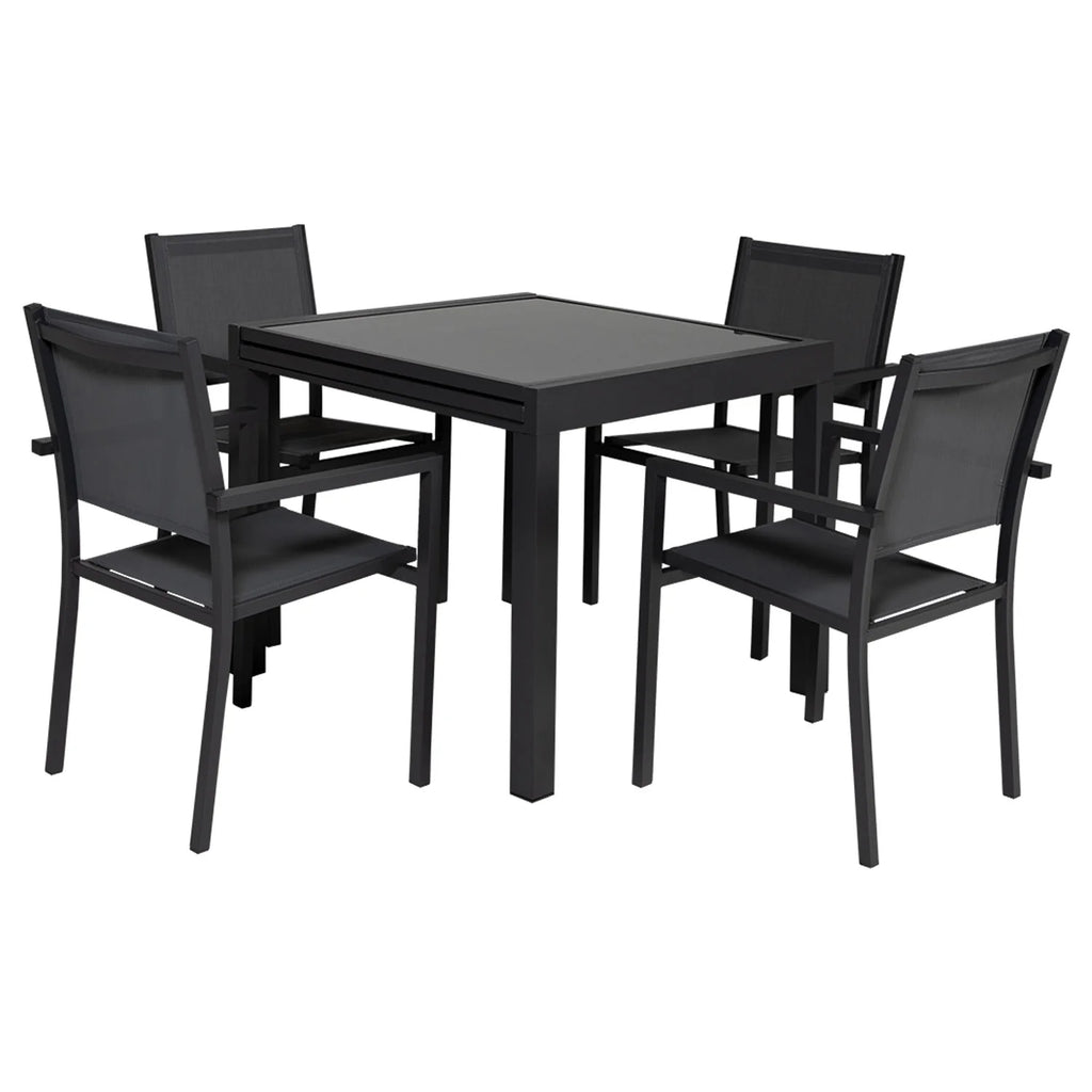 Salon de jardin LAMPEDUSA extensible en textilne gris 8 places - aluminium anthracite -
