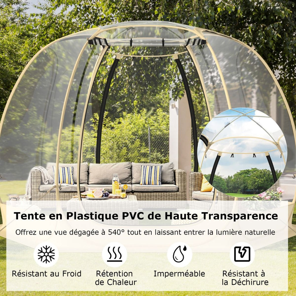 Tente Bulle  Ouverture Instantane pour 6  10 Personnes Tente D么me d'Extrieur 328 x 328 cm Rsistante Aux Intempries Transparent -