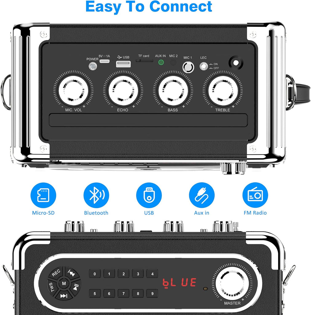 JYX Machine de Karaoké, avec 3 Microphones sans Fil et lumières DJ, Bluetooth Speaker pour Les réunions de Famille/Le Camping en Plein air/la fête sur la Plage