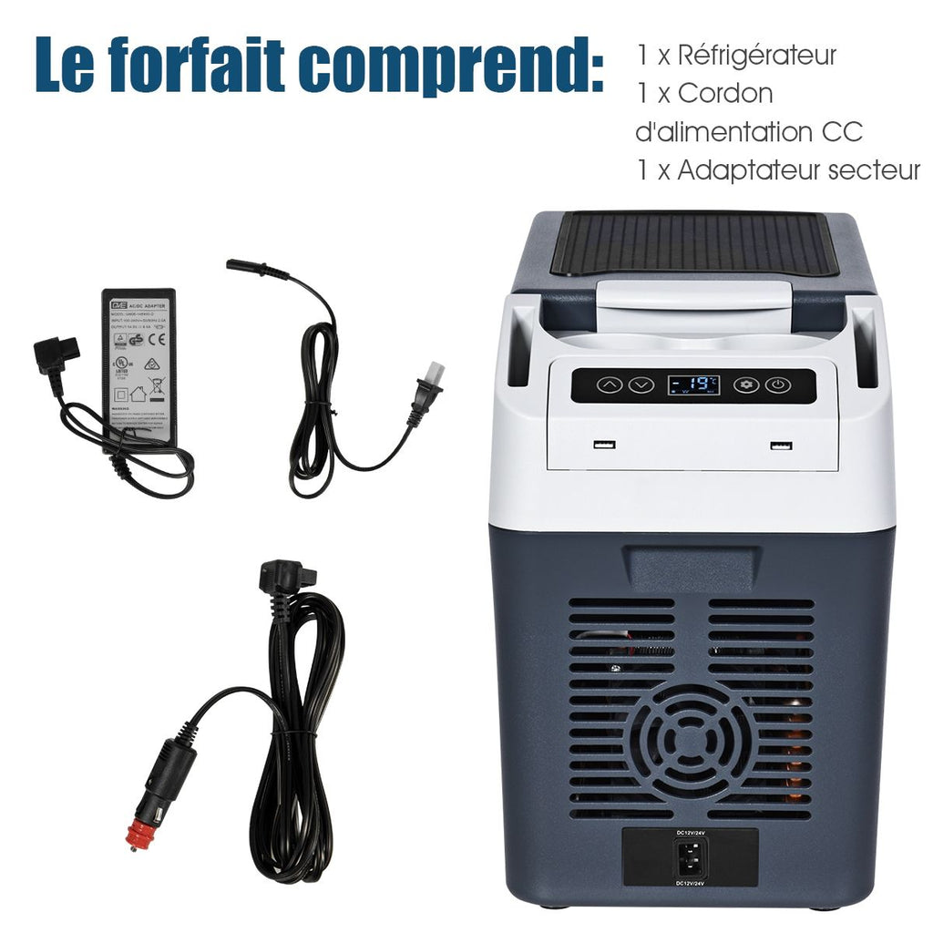 Réfrigérateur Congélateur de Voiture 12L Portable Compresseur -20°C à +10°C Ampoules LED 2 Porte-gobelets 23x53x36cm -