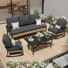 Load image into Gallery viewer, AECOJOY Outdoor Patio Furniture Set with Rocking Chair, 4 Piece Rattan Conversation Bistro Set with Coffee Table, Gray