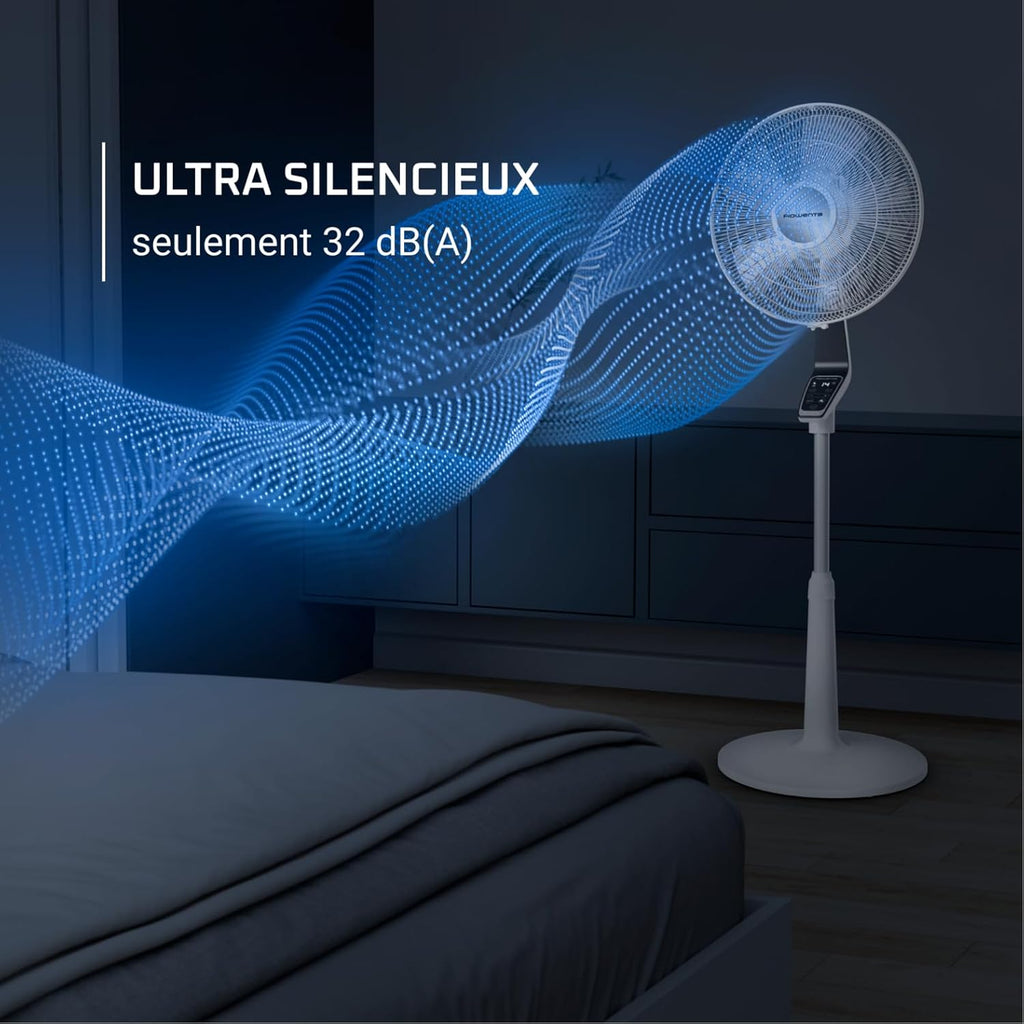 Rowenta Turbo Silence Extreme Ventilateur sur pied, Puissant, Silencieux, Écoénergétique, Design, Timer 12h, Télécommande VU5690F0