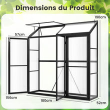 Load image into Gallery viewer, Serre de Jardin Extérieure en Aluminium Serre Mini Walk-in avec Lucarne et 3 Portes Fermables Plaques PC Résistantes au Soleil Noir -