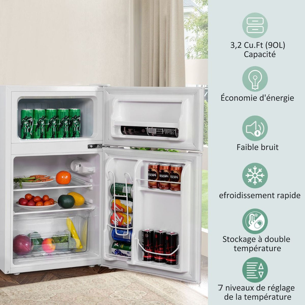Rfrigrateur Compact Mini-rfrigrateur 90 L Conglateur Spar avec Design  2 Portes Lumire LED Grand Angle Blanc -