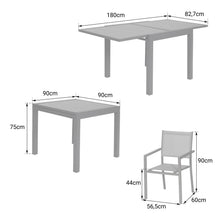 Load image into Gallery viewer, Salon de jardin LAMPEDUSA extensible en textilène gris 8 places - aluminium anthracite -