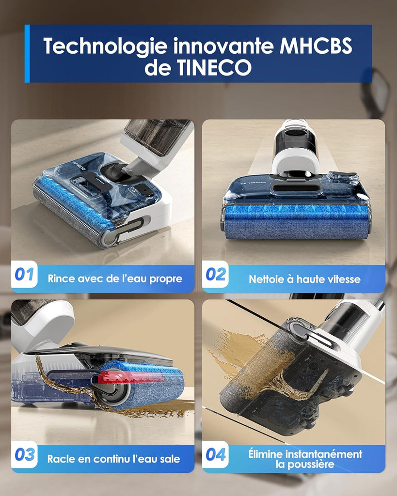 Tineco Aspirateur Balai sans Fil Floor One S6 Stretch Lite Aspirateur Laveur, S’aplatit à 180°, Auto-Nettoyage, Longue Autonomie, Nettoyage des Bords de 2 côtés