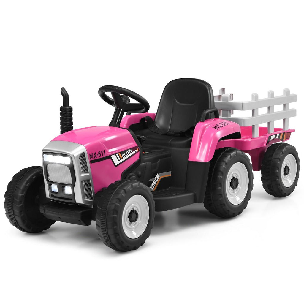 Tracteur Electrique avec Remorque pour Enfants 3 Vitesses Lumières LED Fonctions o USB et Bluetooth Jaune/Rose/Rouge/Vert/Vert Foncé/Noir -