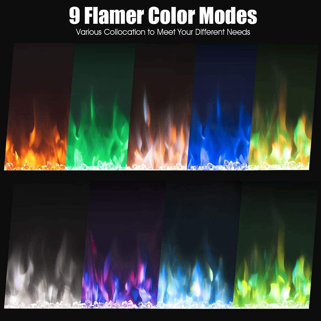 M.C.Haus Cheminée électrique avec écran Tactile et Panneau en Verre coloré pour Insert de Flamme - Chauffage Mural - Télécommande avec Cristal et bûches - 900/1800 W (102 cm, Noir)