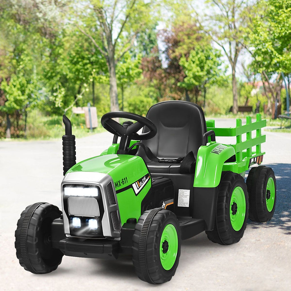 Tracteur Electrique avec Remorque pour Enfants 3 Vitesses Lumires LED Fonctions o USB et Bluetooth Jaune/Rose/Rouge/Vert/Vert Fonc/Noir -