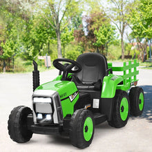 Load image into Gallery viewer, Tracteur Electrique avec Remorque pour Enfants 3 Vitesses Lumires LED Fonctions o USB et Bluetooth Jaune/Rose/Rouge/Vert/Vert Fonc/Noir -