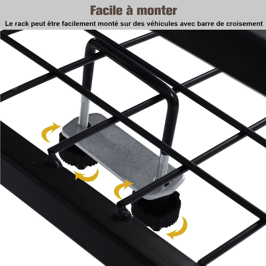 Porte-Bagages de Toit pour Voiture en Métal 122,5x102CM avec Déflecteur d’Air Capacité 75 KG Noir Accessoires Automobiles -