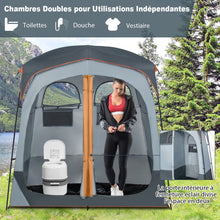 Load image into Gallery viewer, Tente Cabine de Douche Portable 2 Personnes en 2 Parties avec Bâche de Pluie Amovible Corde à Linge Crochet 210x107x210 cm Gris -