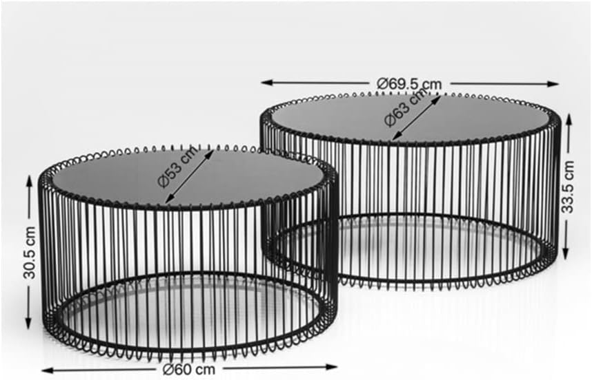 Kare Design Tables basses Wire, argenté/miroir, rond, acier, verre, table basse salon lot de 2, meuble, table de salon, chambre, Ø70cm, Ø60cm