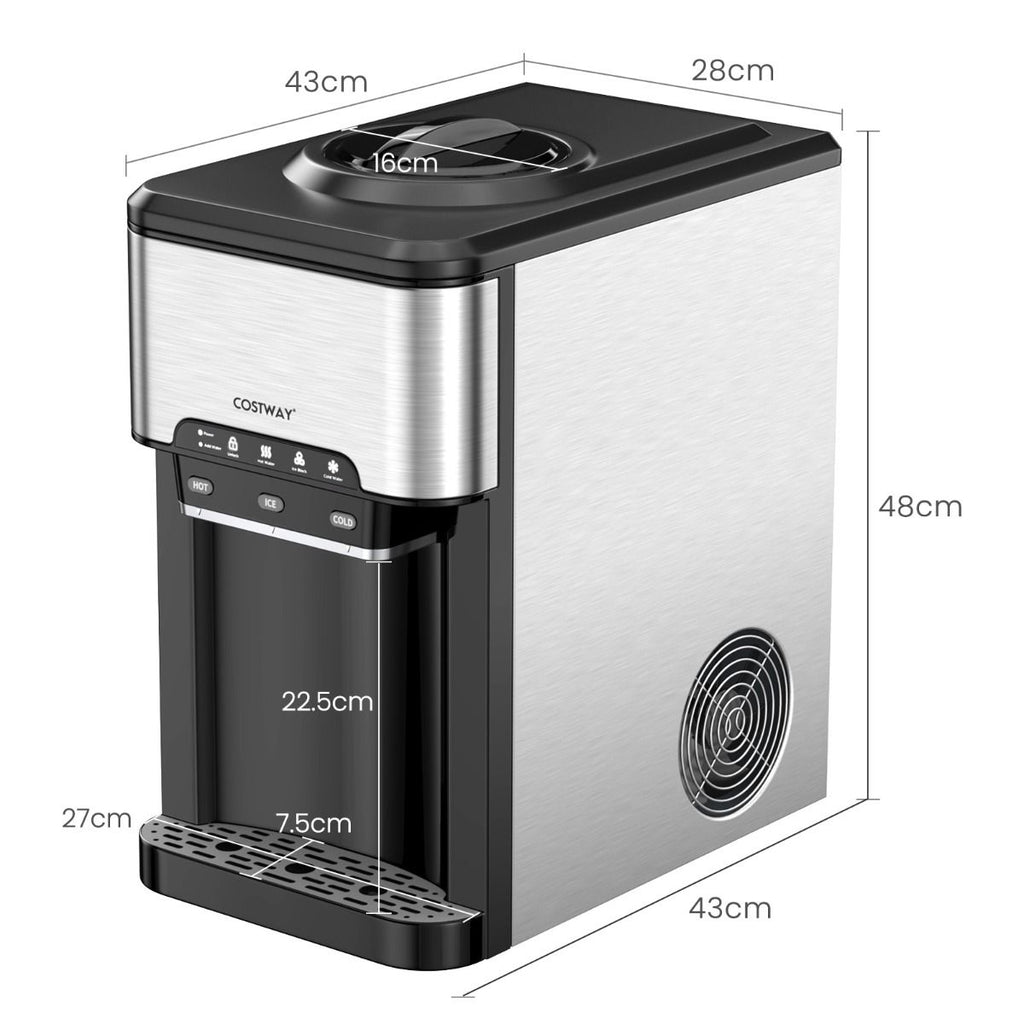 Machine à Glaçons 3 en 1 avec Distributeur d'Eau Froide/Chaude 20 kg en 24h Cube de Glace 6-13 min pour Maison Bureau Bar -