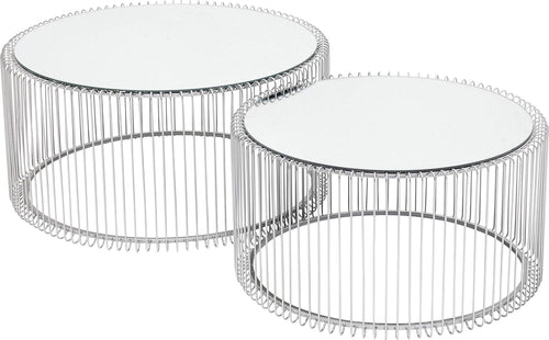 Kare Design Tables basses Wire, argenté/miroir, rond, acier, verre, table basse salon lot de 2, meuble, table de salon, chambre, Ø70cm, Ø60cm