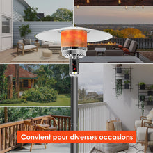 Load image into Gallery viewer, Parasol Chauffage Extérieur à Gaz 13KW Réflecteur 82cm avec Dispositif de Anti-basculement Tube 2 Roues Fluide 220cm Noir -
