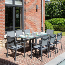 Load image into Gallery viewer, Salon de jardin LAMPEDUSA extensible en textilne gris 8 places - aluminium anthracite -