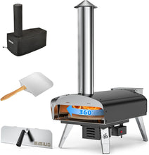 Load image into Gallery viewer, Mimiuo Four à Pizza Noir au Charbon de Bois pellets, Four à Bois Premium pour Jardin avec système de Rotation Automatique, avec Pelle et Pierre à Pizza (Tisserie W-Oven Series)