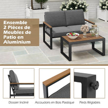 Load image into Gallery viewer, Salon de Jardin 2 Pièces avec Table Basse Causeuse Ensemble de Meubles d'Extérieur en Aluminium avec Accoudoirs Gris -