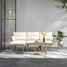 Load image into Gallery viewer, Outsunny Salon de Jardin Exterieur 4 Personnes 3 pièces avec 1 Table Basse Coussins Grand Confort Inclus résine tressée crème