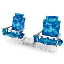 Load image into Gallery viewer, Lot de 2 Chaises de Camping Plage Pliante Table Enroulable en Aluminium Appui-tête Dossier Réglable à 5 Positions 6 Couleurs au Choix -