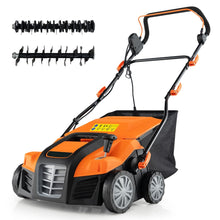 Load image into Gallery viewer, Scarificateur Électrique 2 en 1 de 15A avec Double Interrupteur de Sécurité Réglable Sac de Ramassage 55 L Scarificateur Orange/Vert -