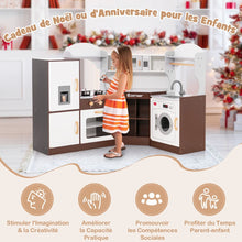 Load image into Gallery viewer, Jeu de Cuisine d'Angle pour Enfants de 3 Ans et Plus en Bois Machine  Glaons Porte-serviettes Accessoires Effets Sonores et Lumineux -