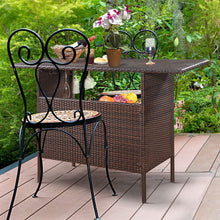 Load image into Gallery viewer, Table de Bar de Jardin en Résine Tressée avec 2 Etagères de Rangement 2 de Rails pour Porte-Verres Marron -