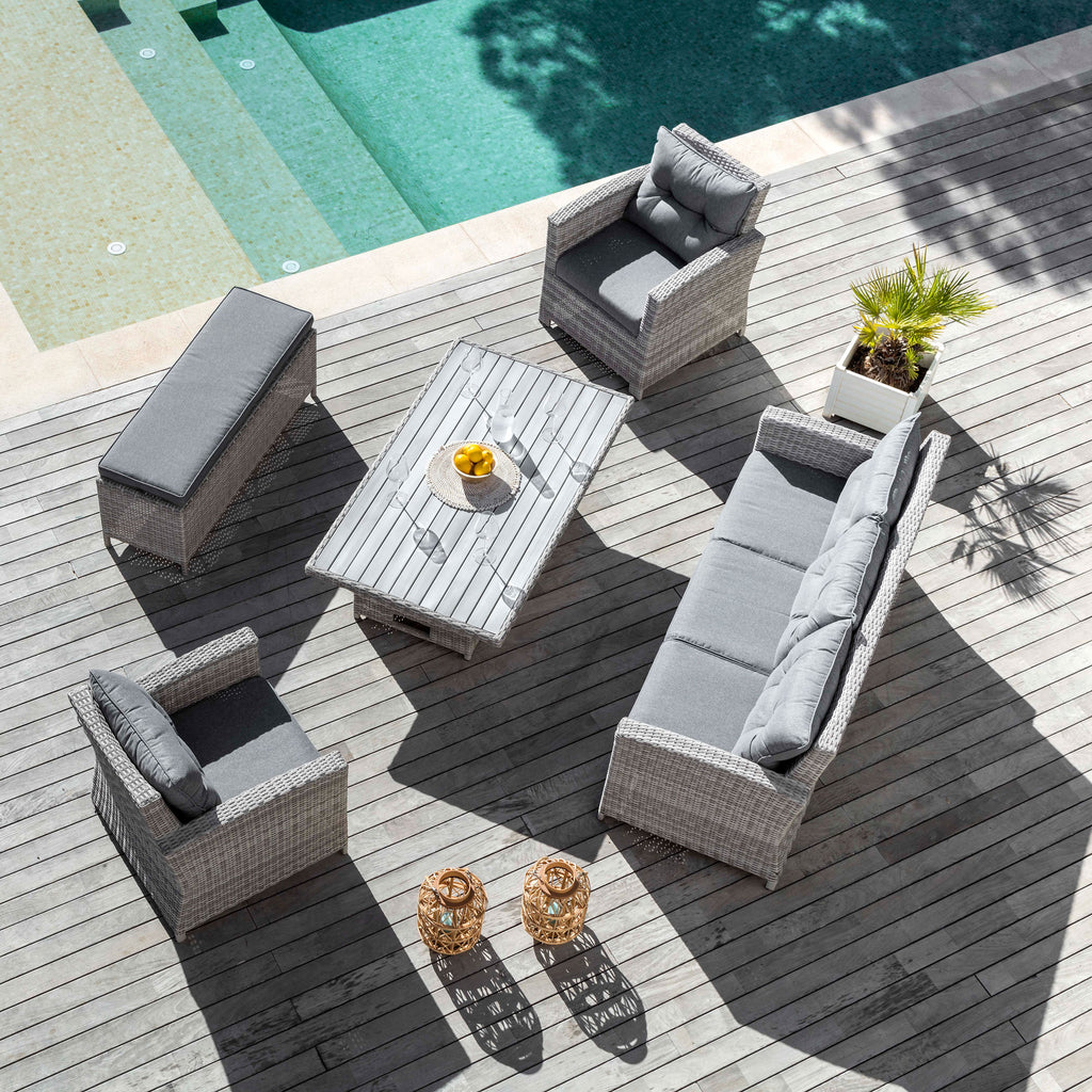 Table de jardin relevable en aluminium 7 places (145 x H51/72 cm) Tivoli Gris - Action-sport36 -