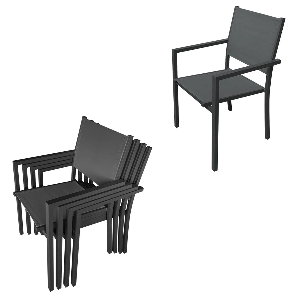 Salon de jardin LAMPEDUSA extensible en textilène gris 8 places - aluminium anthracite -