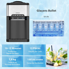 Load image into Gallery viewer, Machine à Glaçons 3 en 1 avec Distributeur d'Eau Froide/Chaude 20 kg en 24h Cube de Glace 6-13 min pour Maison Bureau Bar -