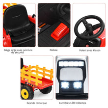 Load image into Gallery viewer, Tracteur Electrique avec Remorque pour Enfants 3 Vitesses Lumières LED Fonctions o USB et Bluetooth Jaune/Rose/Rouge/Vert/Vert Foncé/Noir -