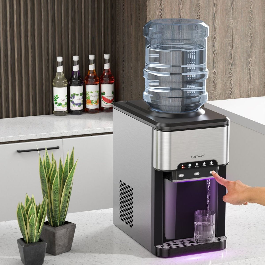 Machine à Glaçons 3 en 1 avec Distributeur d'Eau Froide/Chaude 20 kg en 24h Cube de Glace 6-13 min pour Maison Bureau Bar -