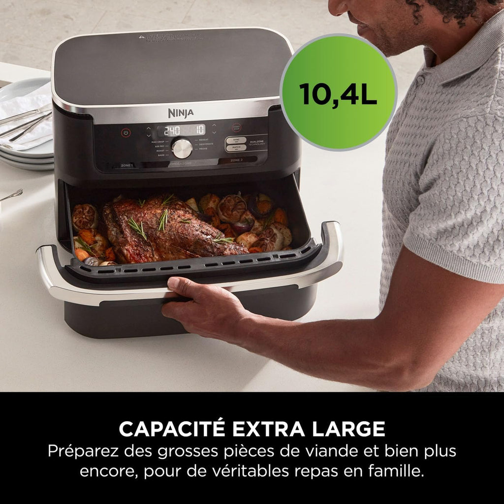 Foodi FlexDrawer Air Fryer,Dual Zone Avec Sparateur Amovible,Grand Tiroir de 10,4 L,7-en-1,Double Zone,Sans Huile,Pices Antiadhsives Compatibles Au Lave-Vaisselle,Noir AF500EU