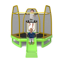 Load image into Gallery viewer, Trampoline Extérieur Ø 223cm avec Toboggan&amp;Echelle avec Filet de Sécurité 2 Portes en U Charge 270kg pour 2-3 Enfants de 3 Ans+ Bleu/Vert -