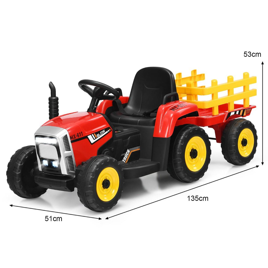 Tracteur Electrique avec Remorque pour Enfants 3 Vitesses Lumières LED Fonctions o USB et Bluetooth Jaune/Rose/Rouge/Vert/Vert Foncé/Noir -