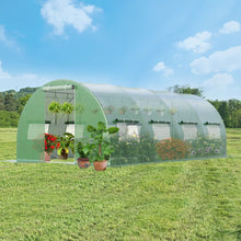 Load image into Gallery viewer, Serre de Jardin Tunnel Cadre en Acier Galvanisé Robuste Serre Tunnel Coupe-vent avec Cerceau 8 Fenêtres Enroulables Vert -