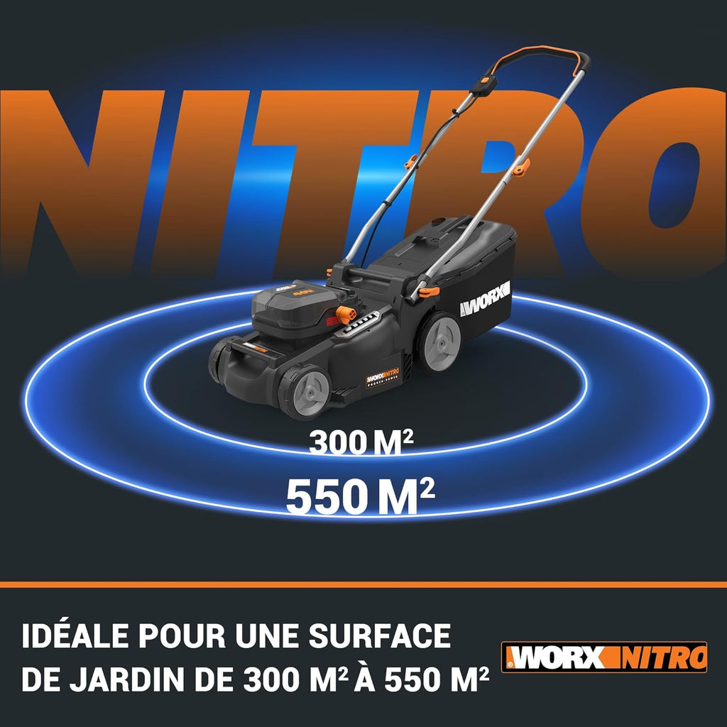 Pack Pro+ Tondeuse à Gazon 40V 460m² + Coupe-Bordures 20V + 2 Batteries 4Ah et 1 Batterie 2Ah + Chargeur Double et Chargeur Simple (Idéal pour l'Entretien du Jardin)