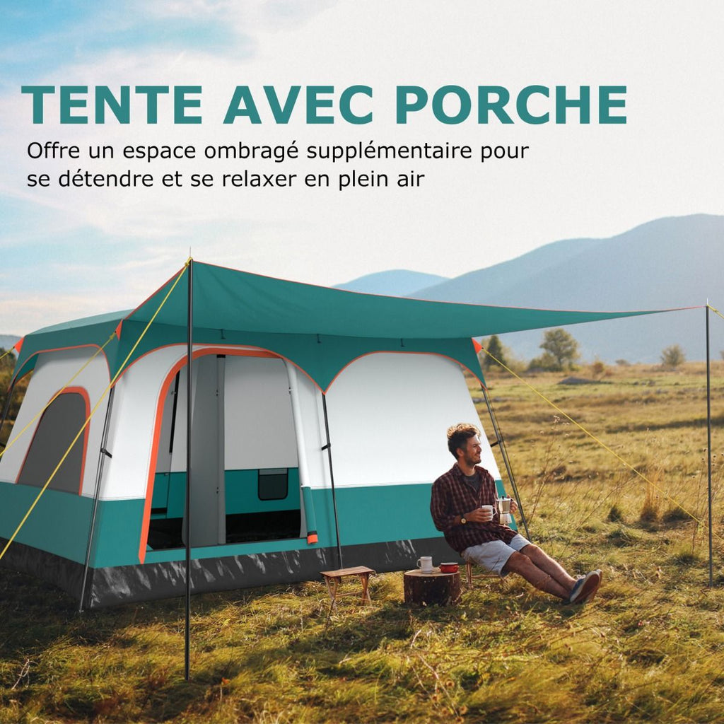 Tente de Camping pour 6/8/10 Personnes avec Auvent Grande Tente Familiale avec 2 Chambres 2 Portes 2 Fenêtres en Maille Vert -