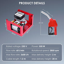Load image into Gallery viewer, Pompe à diesel 230 V 550 W auto-amorçante - Stations essence mobiles 60/min - Avec tuyaux et pistolet de distribution - Pour voitures camions citernes etc.